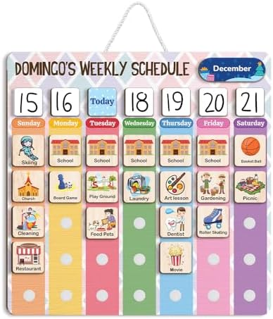 Wooden Weekly Routine Chart For Kids - 15x15" Visual Schedule And Calendar For Toddler Planner by TinyKidz