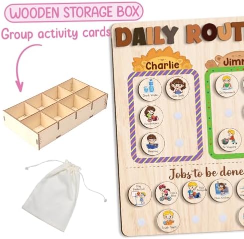 Wooden Chore Chart for Kids Multiple Kids 13.5"x16.5", Behavior Chore Chart for Kids at Home, Daily Routine for Kids, Daily Responsibilities for Toddlers - Image 5