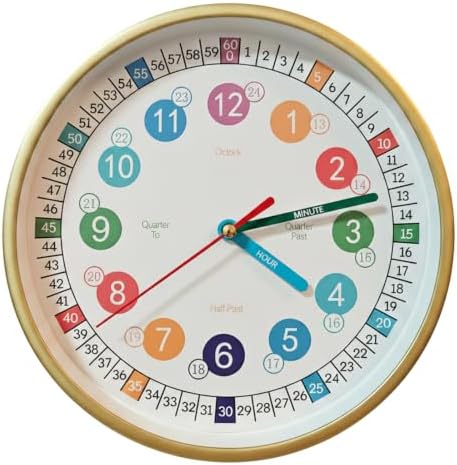 Learning Time 8 Inch Wall Clock for Kids,Non-Ticking Kids Colorful Clock,Silent Wall Clock Decorative for Kids Room ，School Classroom（Gold，8 Inch） by SYOYUEX