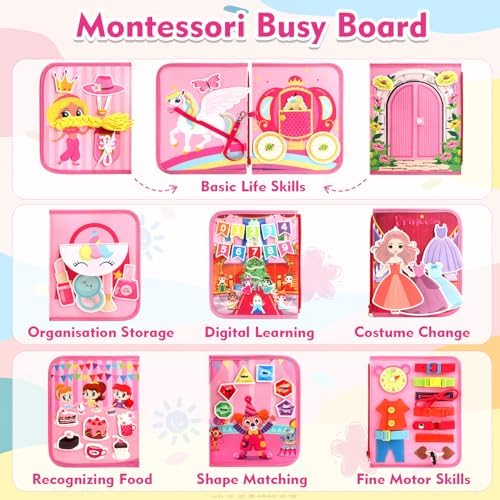 Teensymic Montessori Busy Board for Toddlers Ages 3+ – Portable Travel Quiet Book for Fine Motor Skills, Practical Life & Cognitive Learning, for Boys & Girls - Image 5