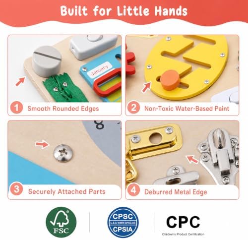 Montessori Busy Board for Toddlers, Wooden Activity Board Ages 3+ - Image 5