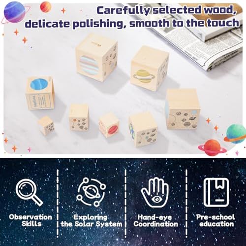 Adena Montessori Solar System Nesting Blocks, 8-Piece Wooden Set, Ages 3+ - Image 3