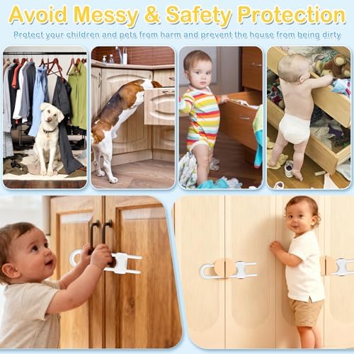 Modacraft 10 Pcs Sliding Cabinet Latches, U Shaped Cabinet Door Locks, Baby Cabinet Safety Latches for Baby Proofing, No Drilling Tool-Free Installation Easy to Use for Knobs or Handle Double Door - Image 7