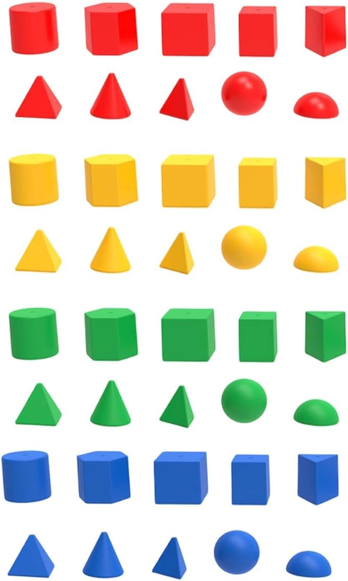 Milageto 40 Pieces Geometric Solid Blocks 3D Shapes Math Manipulatives Pattern Blocks Stacking Toys PP Material Suitable for Preschool Elementary Classroom by Milageto