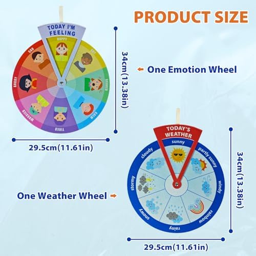 2-in-1 Emotion Wheel & Weather Chart for Kids - Interactive Social Emotional Learning (SEL) & Weather Forecast Preschool Toy, Felt Spinner Set for Classroom & Home (2 Pack) - Image 2