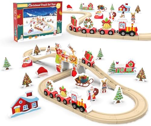 Wooden Train Set, Train Track for Toddlers 3-5, Wooden Tracks Kids Girls Boys Toys, 42Pcs Trains Toy Set for 3 4 5 6 Year Old Compatible with Thomas, Brio by ZMAYABBO