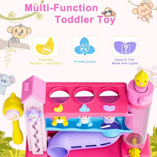 VOILBTOY Musical Toy for 1-2 Year Old Girls,Educational Toys,Ball Drop Toy with English & Spanish,Fine Motor Toys for Kids 1-3,Birthday Gift for 1+ Year Old Girl (Pink) - Image 3