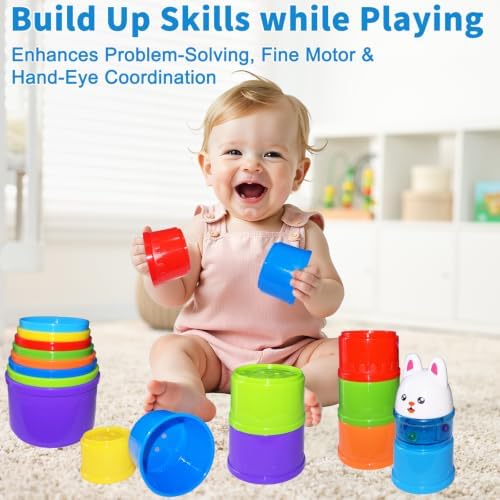WEEJOYGAM Baby Stacking Cups, Nesting Stacking Toys for Toddlers 1-3 Montessori Toys for 1 Year Old Gift, Kid Water Bath Toys for Babies 6-12 Months Developmental Cause and Effect Color Sorting Blocks - Image 2