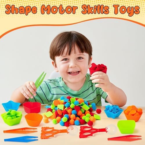 EZdhuawuse Shape Sensory Bin Fillers - 295P Summer Shape Fine Motor Skills Toys Counting Sorting Set for Kids Early Education, Felt Decor Pom Poms Cup Clip for Preschool Counting Sorting Birthday Gift - Image 3