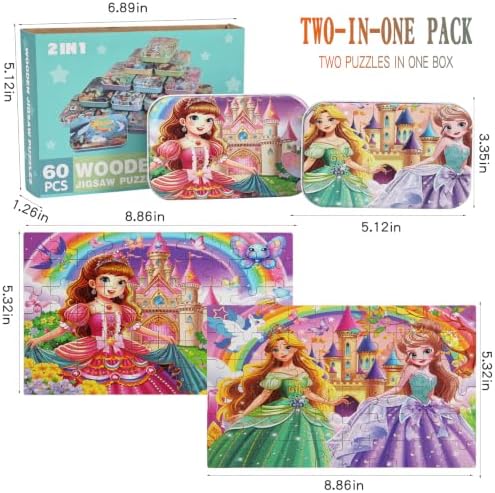 Puzzles for Kids Ages 4-8, 60 Pieces Puzzles for Kids Ages 3-5 in a Metal Box Girls and Boys Learning Educational Jigsaw Puzzle Toys Gifts - Image 6