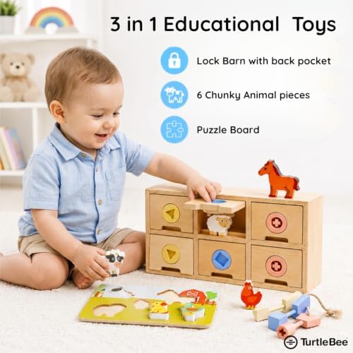 Montessori Toys for 2 3 4 5 Year Old | Lock and Key Toy for Toddlers | Fine Motor Skills Toy | Puzzle Board | Toddler Toys | Wooden Toy for 3+ Year Old | 12 Piece Set - Image 2