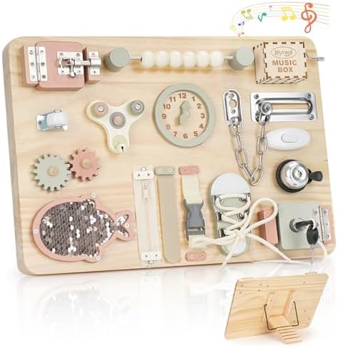 Joyreal Large Wooden Busy Board with Foldable Stand for Toddlers by Joyreal