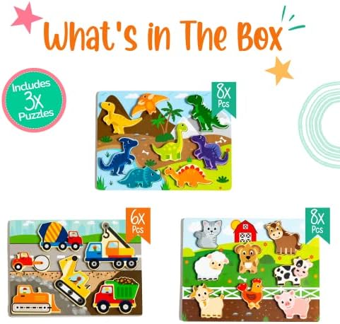 Klevly Large 3 Pk Wooden Toddler Puzzles Ages 2-4 | Wooden Puzzles for Toddlers 1-3 | Montessori Toys for 2 Year Old | Toddler Toys Age 2-4 | Educational | STEM - Image 5