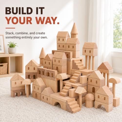 155-Piece Wooden Building Blocks Set with Storage Bag - Image 2