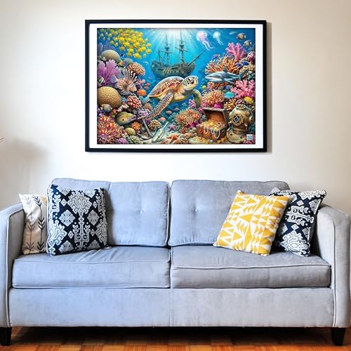 Think2Master Sunken Treasures 500 Pieces Large Format Jigsaw Puzzle: 13+, Teens, Adults & Families. Giant Sea Turtles, Sharks, Lion Fish, Pirate Ship & Tropical Fish Great Gift. Size: 26.8” X 18.9” - Image 3