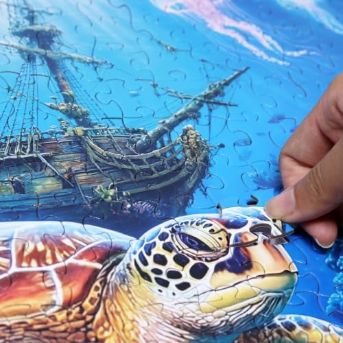 Think2Master Sunken Treasures 500 Pieces Large Format Jigsaw Puzzle: 13+, Teens, Adults & Families. Giant Sea Turtles, Sharks, Lion Fish, Pirate Ship & Tropical Fish Great Gift. Size: 26.8” X 18.9” - Image 2