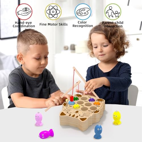 Wooden Magnetic Fishing Game for Toddlers 2-4, Montessori Sensory Busy Board Educational Learning Fine Motor Skills Toys for 2 3 4 Years Old Boys Girls - Image 4