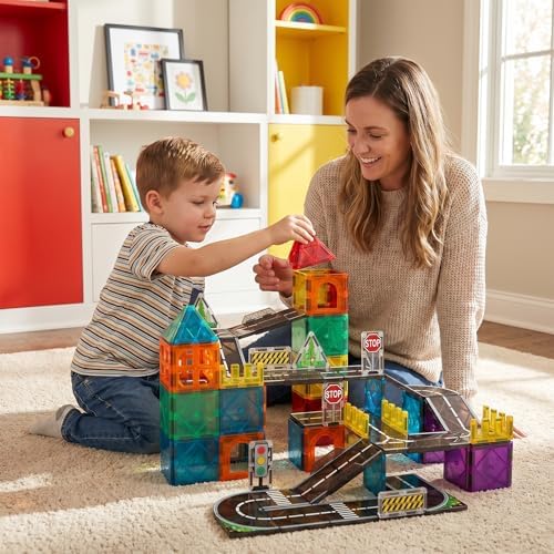 Magnetic Tiles Road Set, 89 PCS Magnetic Building Blocks with Roads - Image 3
