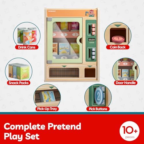 TOP BRIGHT Wooden Vending Machine Set with Snacks, Pretend Play Ages 3+ - Image 5