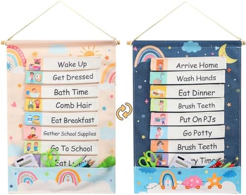 Blosssound Visual Schedule for Kids Chore Chart Morning Bedtime Routine Chart Hippie Boho Daily Calendar Double Side Planner Board with 28 Cards for Home School Toddlers Autism Learning Materials by Blosssound