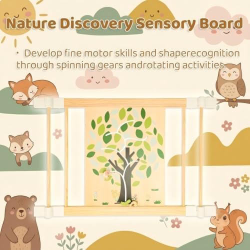 Wooden Baby Playpen with Child Safety Lock, 4-Panel Adjustable Foldable Play Yard for Toddlers, Tree Activity Board Montessori Playpen, Portable Indoor Baby Fence & Activity Center for Infant - Image 3