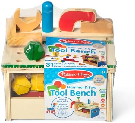 Melissa & Doug Hammer and Saw Tool Bench - Wooden Building Set (32 pcs),Multicolor,1Size - Image 6