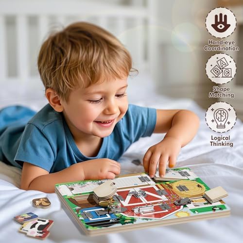 Wooden Latches Busy Board, Farm Montessori Sensory Toys Gift for kids - Image 5