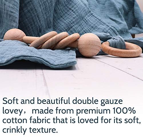 TANOFAR Muslin Baby Lovey Blanket, Wood Rattle, 3 Pack Montessori Gift, Navy Blue, Cotton, Double Gauze, Baby Shower, Gender Neutral Gift - Image 3