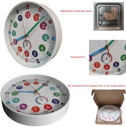 Learning Time Clock for Kids ，10Inch Colorful Clock Face Silent Clocks，Bedroom,Kitchen,Classroom,Clear Digital，Décor at School, Clear Digital Wall Clock for Kids Room (White) - Image 5