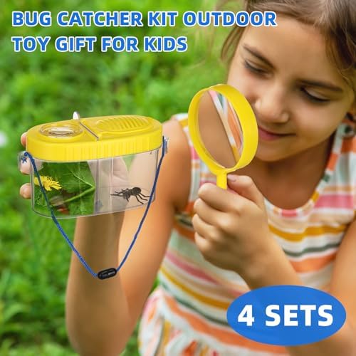 Halloscume 4 Sets Bug Collection Kit for Kids, Explorer Outdoor Kit with Bug Containers for Insects, Magnifying Glass, Tweezers, Nature Exploration Gift Toy for Girls Boys(2 Colors) - Image 4