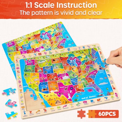 SYNARRY Large USA World Solar System Wooden Puzzles for Kids Ages 4-6 - Image 3
