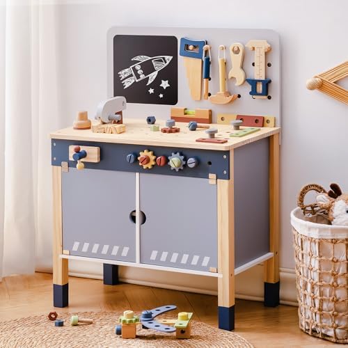 ROBOTIME Kids Wooden Tool Bench Set Large Storage Space Gift for Age 3+ - Image 2
