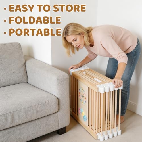 Extra Large Wooden Baby Playpen，Adjustable Play Yard for Babies and Toddlers, Baby Activity Center with Child Proof Lock, Easy to Assemble, Foldable Play Pen, 10 Panels - Image 4