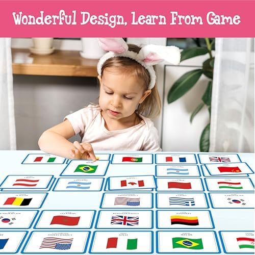 80 PCS Flags of The World Matching Game, A Fun & Fast Countries of The World Picture Memory Match Game, Educational Learning Toys Enhance Memory & Matching Skills for Kids Ages 3 and Up - Image 4