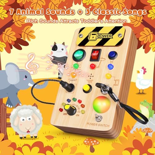 TINTECUSA Busy Board Montessori Toys for Toddler, Wooden Sensory Board Switch Toy with Color-Changing LED Light Up Travel Toys Educational Plane Travel Activity for 1-6 Year Old Girls & Boys Gifts - Image 5