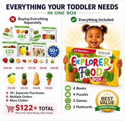 TOYVENTIVE Preschool Learning Activities – Montessori Toddler Toys with Educational Flashcards, Matching Games and Food-Themed Activity Cards for Early Skills, Visual Recognition – Ages 1 & 2 - Image 2