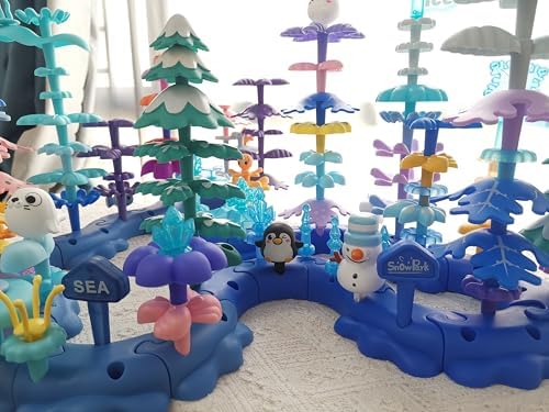 Ice Flower Garden Building Toy Set, 136 PCs Giant Snow Theme Blocks for Kids Ages 4-8, Advanced Arctic Animals Playset with 10 Figures, Ultimate Open-Ended Gift for Girls ( ICY-World-L3) - Image 6