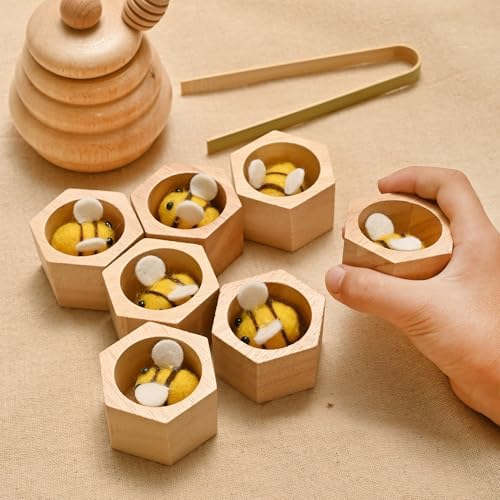 Sorting Stacking Wooden Toys for Toddlers, Wood Bee Hive - Image 4