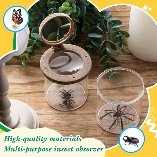 Skylety 2 Pieces Bug Jars Insect Viewer Catcher Bug Magnifying Insect Cage Container for Kids Children Science Nature Exploration Tool(Brown) - Image 4