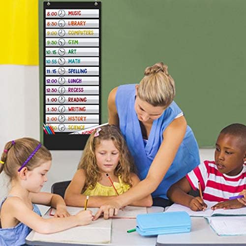 Daily Schedule Pocket Chart, 13+1 Scheduling Pocket Chart with18 Dry-Eraser Cards, Educational Charts for Classroom Office Home Preschool Activity (Black) - Image 2