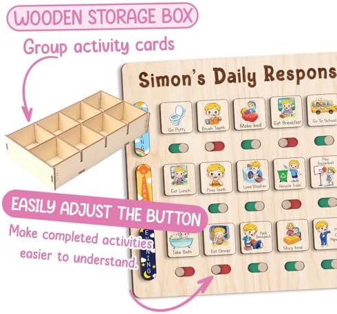 TinyKidz Large Daily Responsibilities for Toddlers 12x15", Wooden Daily Routine with Star Reward, Wooden Routine Chart for Kids - Image 4