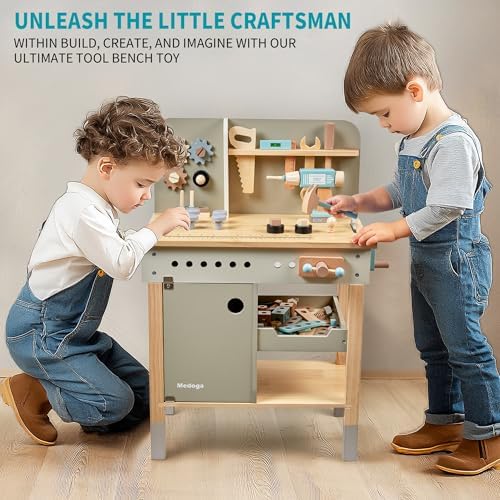 medoga Kids Tool Bench,Wooden Play Tools Set with Kids Tool Belt Workbench Pretend Construction Tools Set Wooden Toy Drill Gift for Boys & Girls Age 3-12 - Image 5