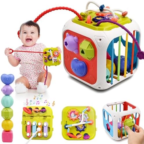 AiTuiTui Multifunction Baby Sensory Montessori Activity Cube Toys, Shape Sorter Early Learning Educational Interactive Toys for Infant Toddlers Boy Girl, Birthday Gifts Easter Basket Stuffers by AiTuiTui