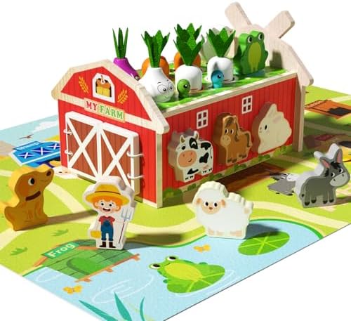 JAUNTY Montessori Toy for Toddlers 1 2 3 Years Old, Wooden Farm Shape Sorting Toy for Baby Boys Girls 1-3, Educational Learning Sensory Toy 1 Year Old Gift for 1st First Birthday by JAUNTY