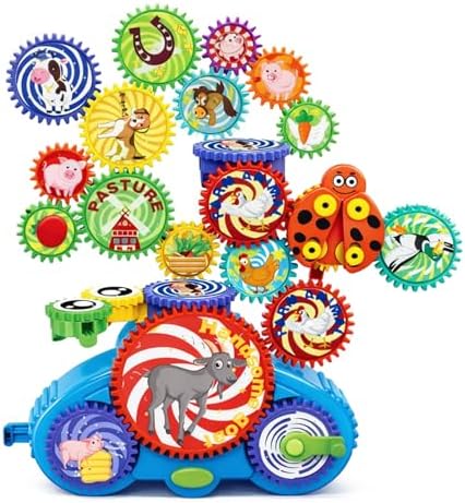 Motorized Gear Building Blocks Toys, Electric Farm Animal Spinning Set Ages 3-6, STEM Learning Construction Kit, Fine Motor Cause-Effect Gift for Boys Girls by ROHSCE