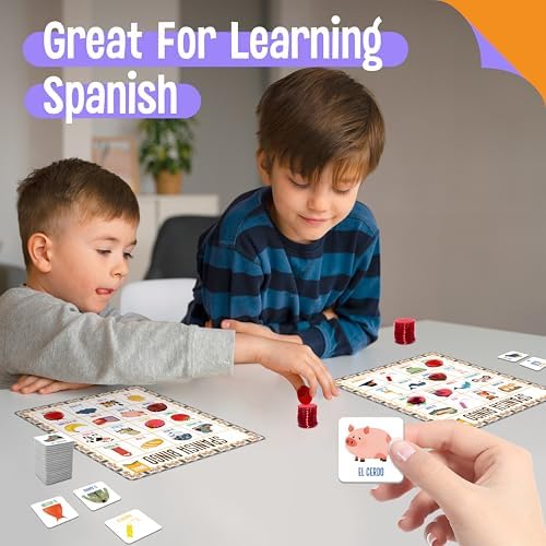 SpriteGru Spanish Bingo Game, 12 Vocabulary Bingo Board Game Bilingual Word Learning Educational Toys for Words Learning - Ages 5 and up (Up to 12 Players) - Image 4