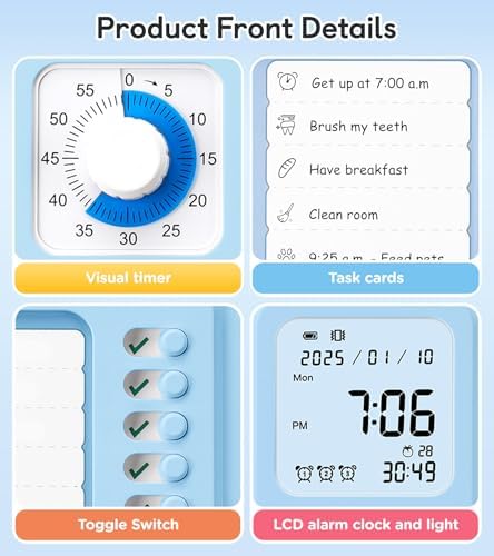 3-in-1 Visual ADHD Timer for Kids with Chore Chart Board & Daily Checklist - Image 3