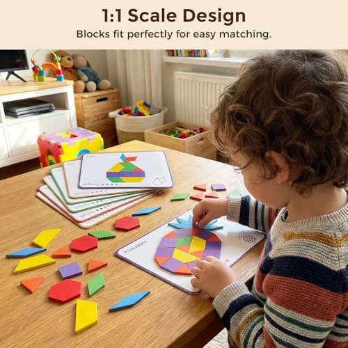 LovesTown Pattern Blocks, Wooden, 150pcs - Image 3