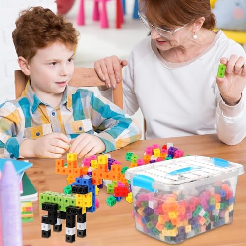 Jenaai 500 Pcs Linking Cubes with Storage Box, Colorful 2cm Math Counting Blocks, Stem Classroom Manipulatives, Back to School Gifts for Preschool Homeschool Teacher Kids(Blue) - Image 6