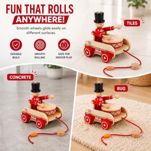 Wooden Pull Along Drummer Toy for Toddlers 1-3 - Push & Pull Baby Gift, Montessori Walking Toy for 1 Year Old Boys and Girls - Image 4